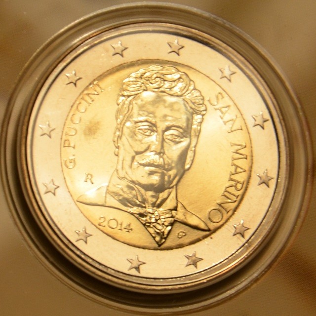 2 Euro San Marino 2014 - Giacomo Puccini halálának 90. évfordulója (UNC folder nélkül)