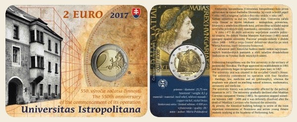 2 Euro Szlovákia 2017 - Univerzita Istropolitana (BU karta)