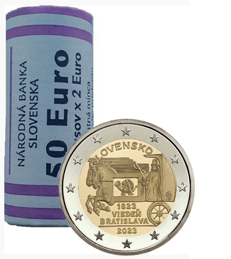 2 Euro Szlovákia 2023 - A Bécs-Pozsony közötti expressz postakocsi 200 éve (25x UNC)