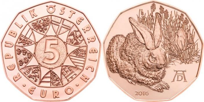 5 Euro Ausztria 2016 Mezei nyúl (UNC)