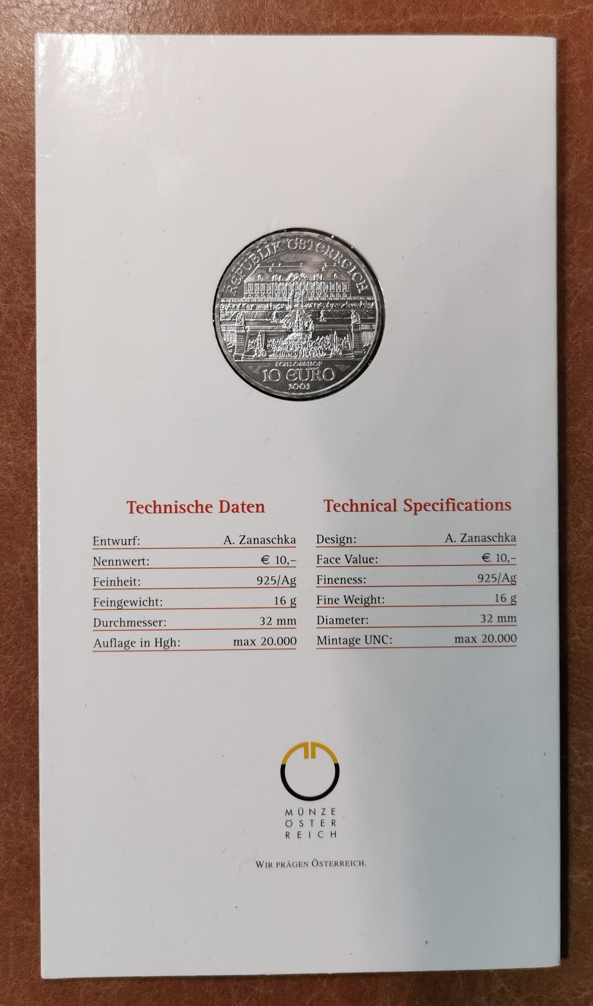 10 Euro Ausztria 2003 SchlossHof (BU)