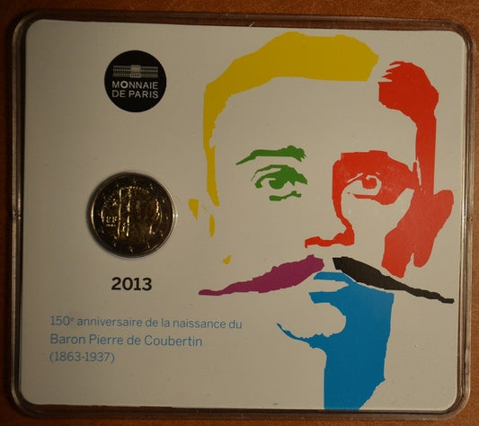 2 Euro Franciaország 2013 - Baron Pierre de Coubertin születésének 150. évfordulója (BU kártya)