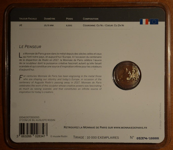 2 Euro Franciaország 2017 - Auguste Rodin (BU kártya)