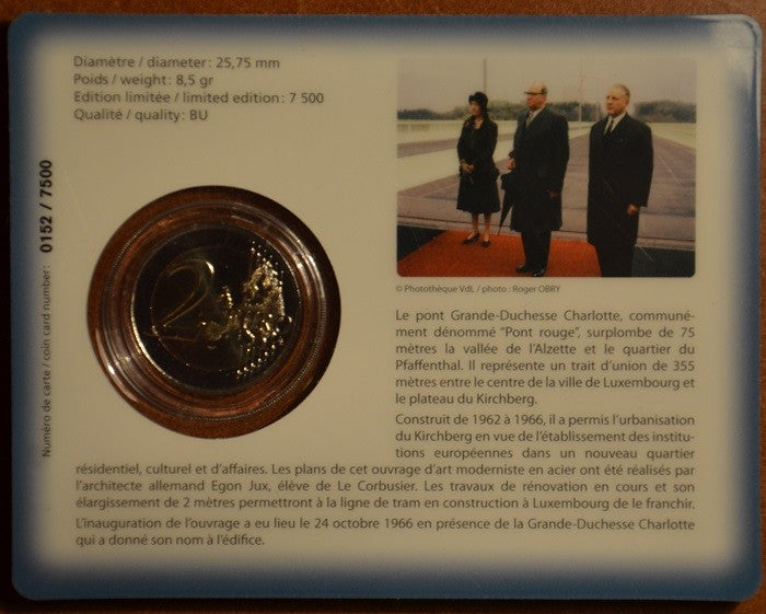 2 Euro Luxemburg 2016 - Charlotte nagyhercegnő hídja (BU kártya)