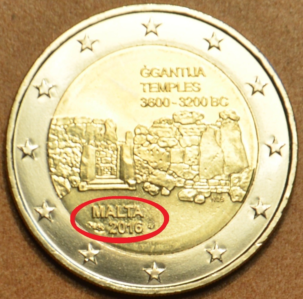 2 Euro Málta 2016 "francia verdejel" - Ggantija templomai (UNC)
