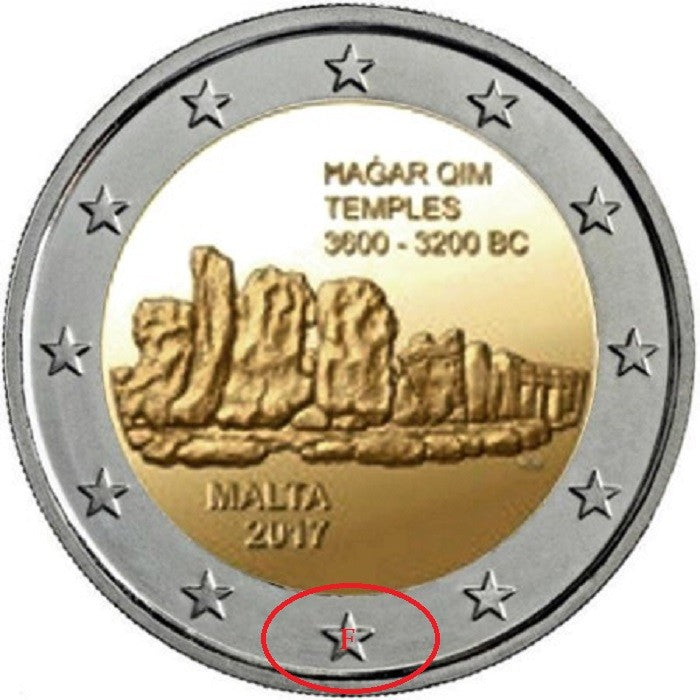 2 Euro Málta 2017 Hagar Qim - "F" verjegy (UNC)