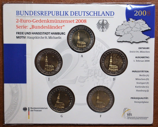 2 Euro Németország 2008 - Hamburg: Szent Mihály templom (BU)