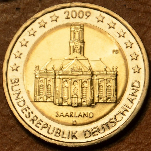 2 Euro Németország 2009  "D" Saarland: Ludwigskirche temploma (UNC)