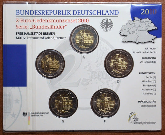 2 Euro Németország 2010 - Bréma:  A városháza és a ''Roland-szobor'' (BU)