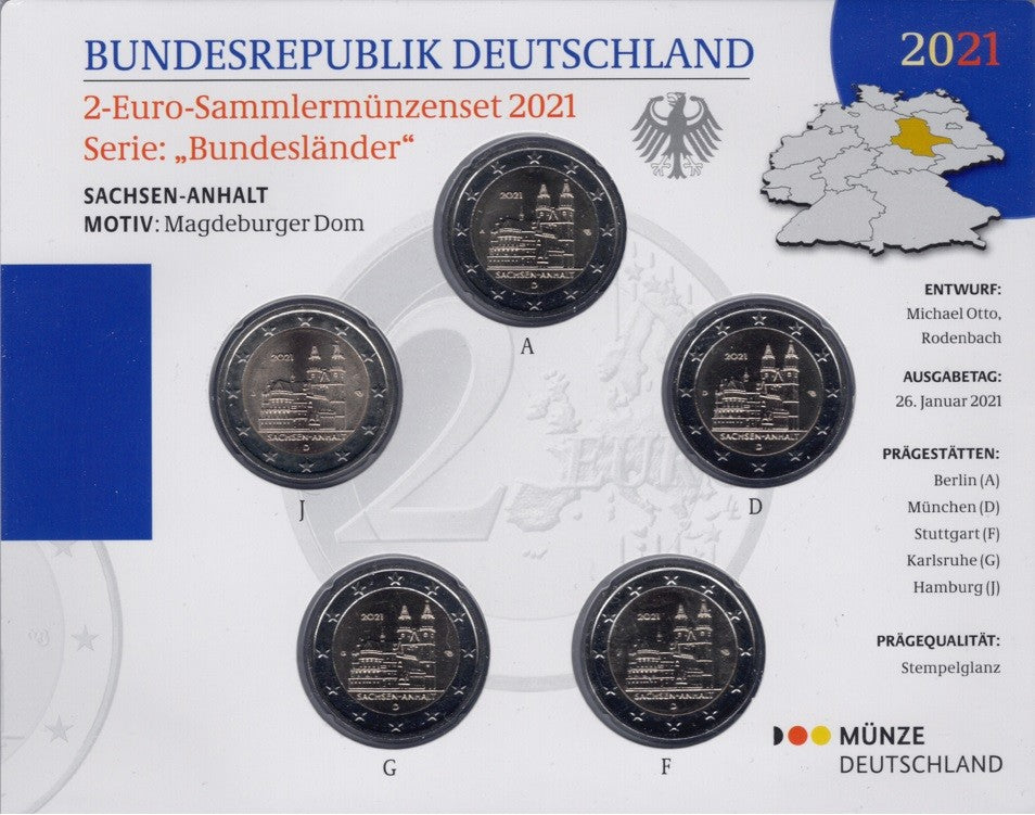 2 Euro Németország "ADFGJ" 2021 - Sachsen-Anhalt (BU)