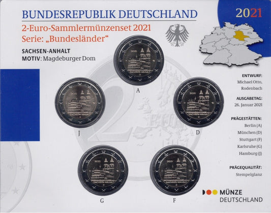 2 Euro Németország "ADFGJ" 2021 - Sachsen-Anhalt (BU)
