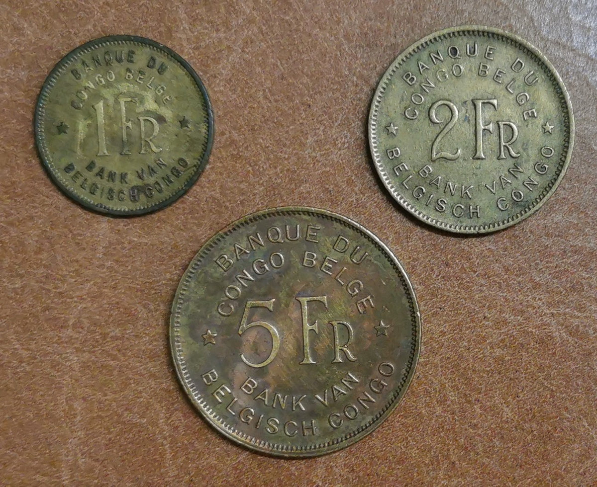 Belga Kongó 3 érme 1944-1949 (VF-XF)