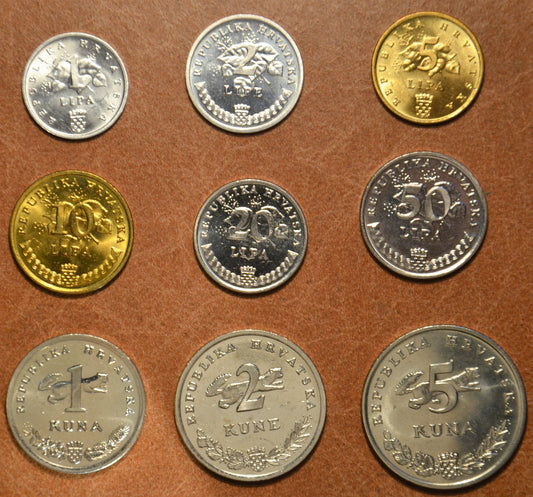 Horvátország 9 érme 1993 (UNC)