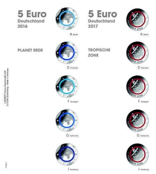 Lindner gyűjtőlap 5 Euro érmékre Németország 2016-2017