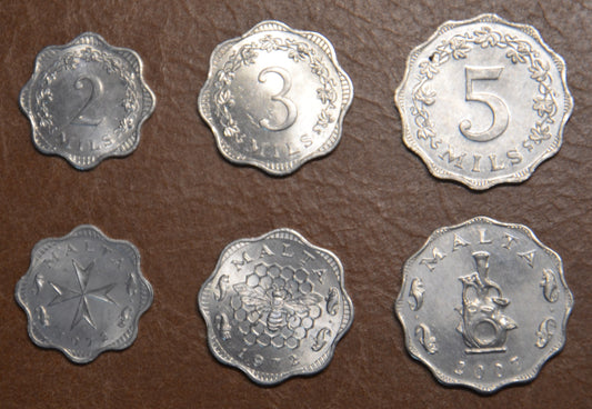 Málta 3 érme 1972-1981 (UNC)
