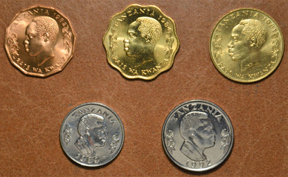 Tanzánia 5 érme 1976-1992 (UNC)