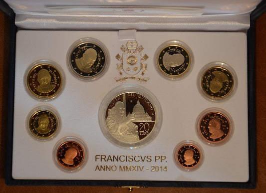 Vatikán 2014 - 8 részes forgalmi sor + 20 Euro Ag (Proof)