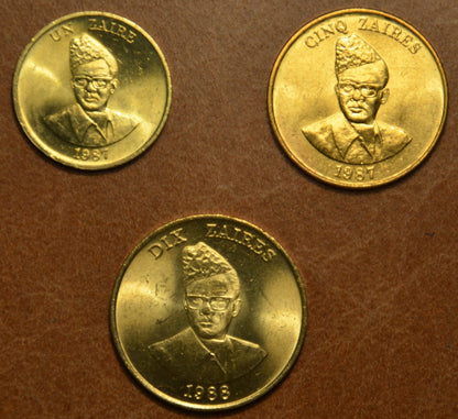 Zaire 3 érme 1987-1988 (UNC)